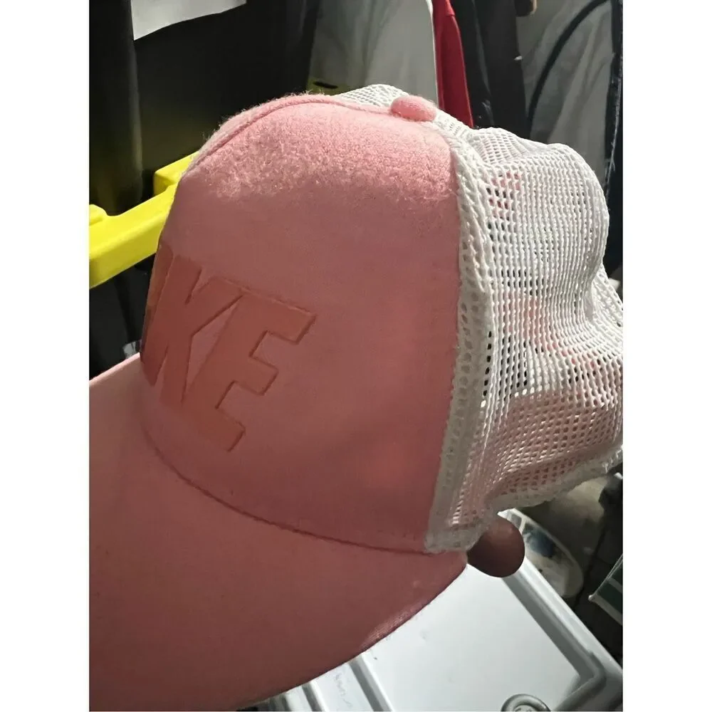 Vintage 90s 80s Nike Snapback Big Block Letters Truckers Nylon Pink Ball Cap